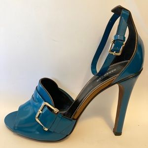 DEREK LAM Blue Spazzolato Leather Open Toe Pumps